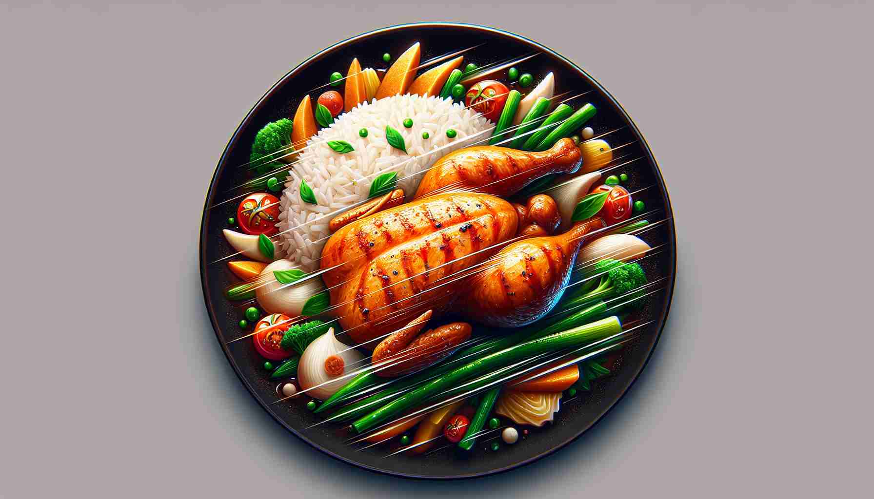 Create a highly detailed and realistic image of a scrumptious plate of chicken, beautifully cooked and ready to serve in under 15 minutes. The chicken dish should exude a sense of speed and convenience in its presentation, showing that it can be quickly prepared yet doesn't compromise on taste or aesthetic appeal.